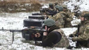 Ukrainian citizens get weapons training in Kharkiv earlier this month. Pic: AP